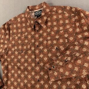 Gibson Burgundy Brown Paisley Pearl Snap Button Up Long SLV Men L Western Cowboy